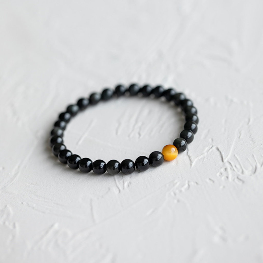 Natural Obsidian 6mm-10mm and Golden Tiger Eye Bracelet