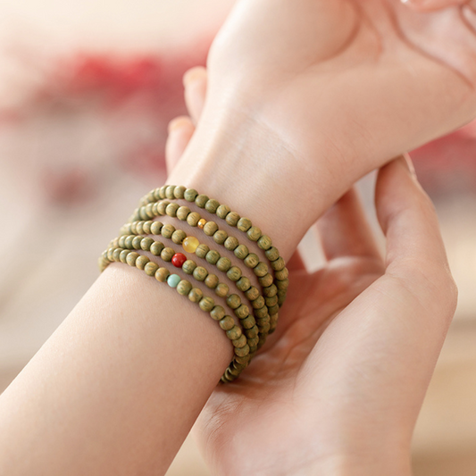 Natural 6mm Green Sandalwood Round Bead Bracelet