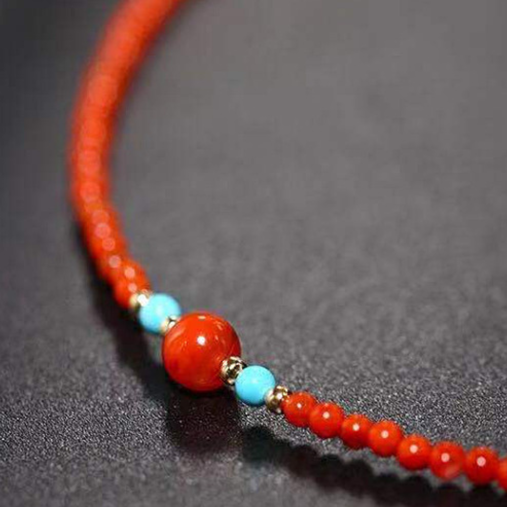 Natural Cherry Red 3MM Red Agate and Turquoise Bracelet