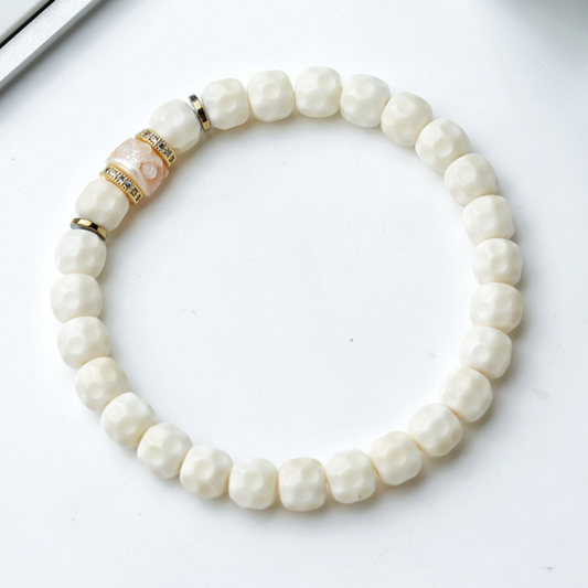 Natural White Jade Bodhi Bead Bracelet with Lion Head Charm