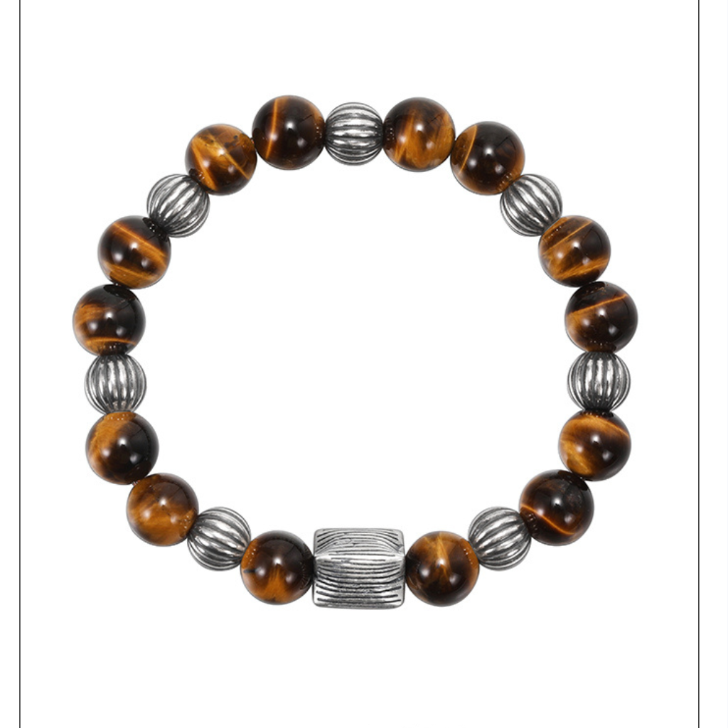 Vintage 925 Silver and Tiger Eye Hip-Hop Bracelet