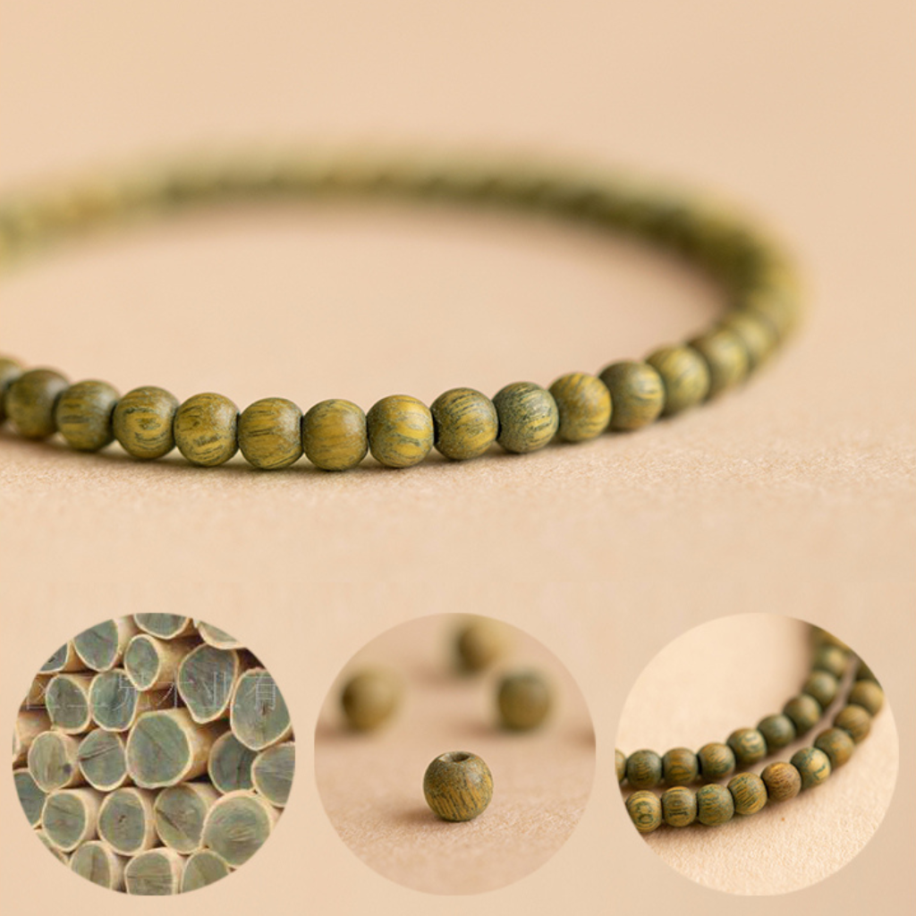 Natural 6mm Green Sandalwood Round Bead Bracelet