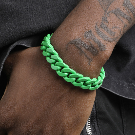 Titanium Steel Coated Original Green Cuban Link Bracelet - Hip-Hop Style