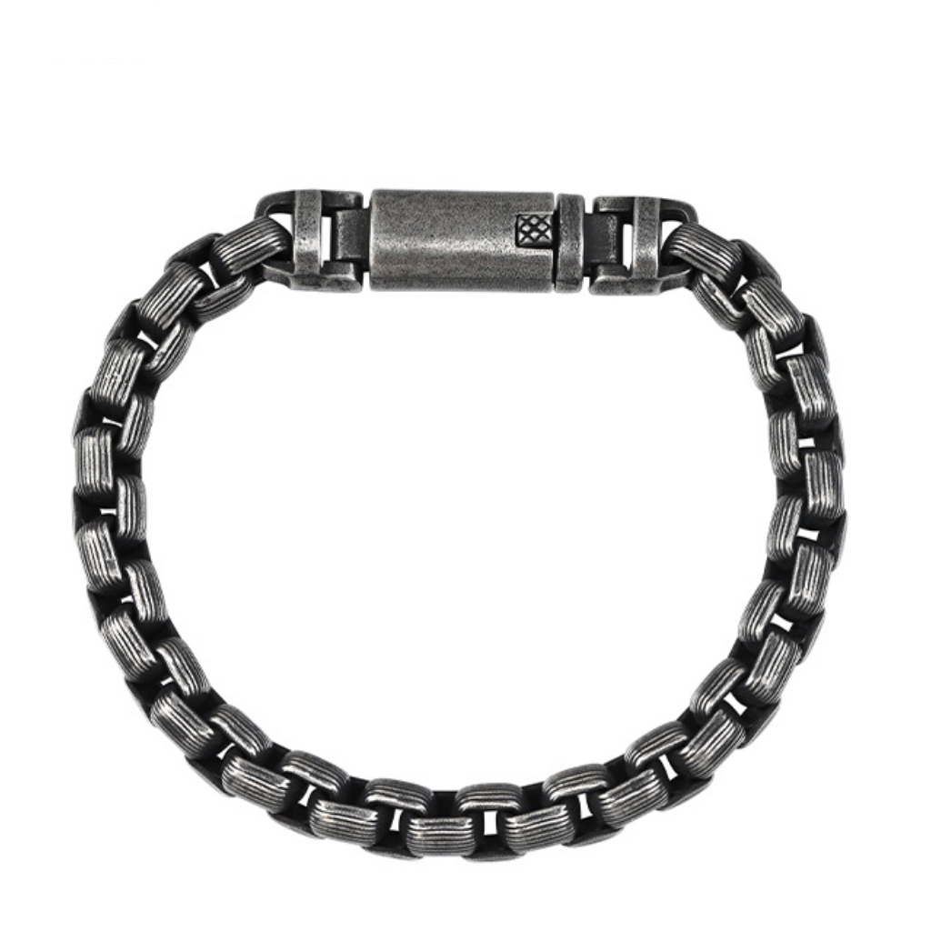 Titanium Steel Textured Ring Link Bracelet - Men's Hip-Hop Vintage Cuban Chain