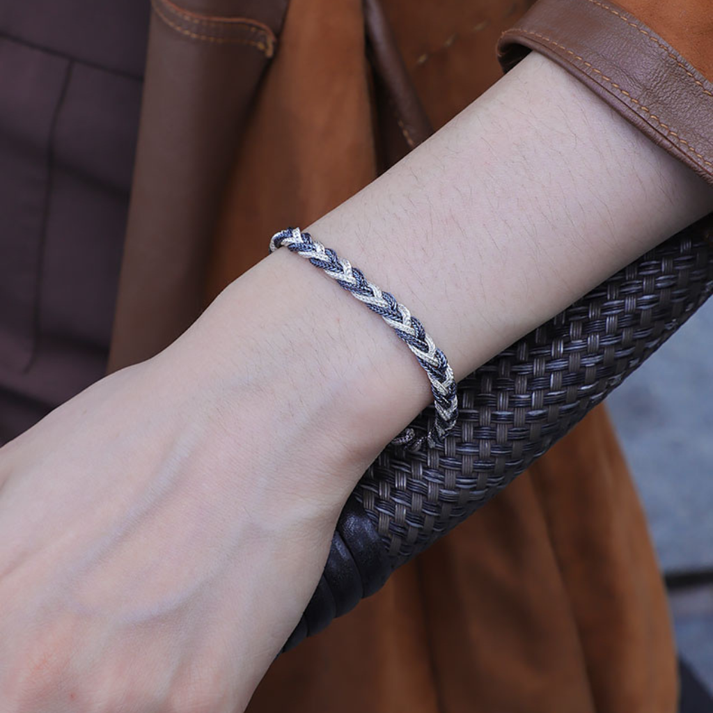 Handwoven 925 Silver Kazaz Two-Tone Weave Bracelet