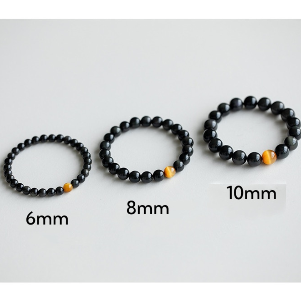 Natural Obsidian 6mm-10mm and Golden Tiger Eye Bracelet