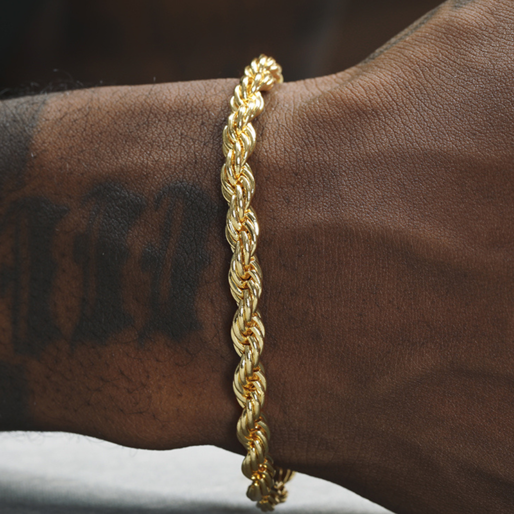 Gold-Tone Copper Alloy Braided Bracelet with Zircon-Studded Clasp