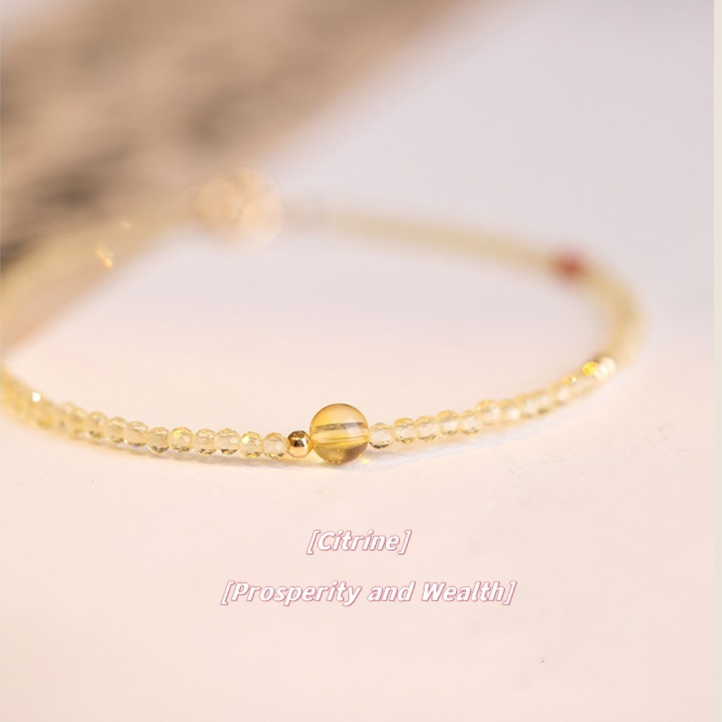 Natural 2MM Citrine Delicate Bracelet with 14K Gold Lucky Bead