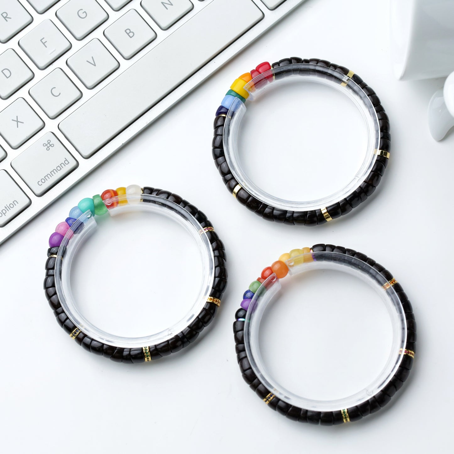 7mm Black Gold Coconut Bracelet with Unique Rainbow Accents