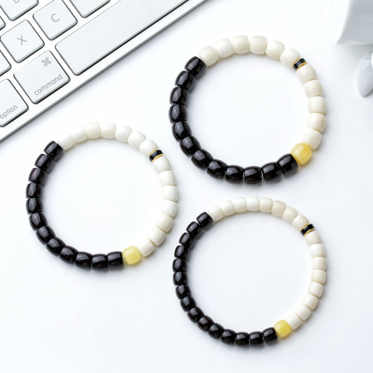 Black Gold Coconut and White Jade Bodhi Bracelet - Amber Taiji Design