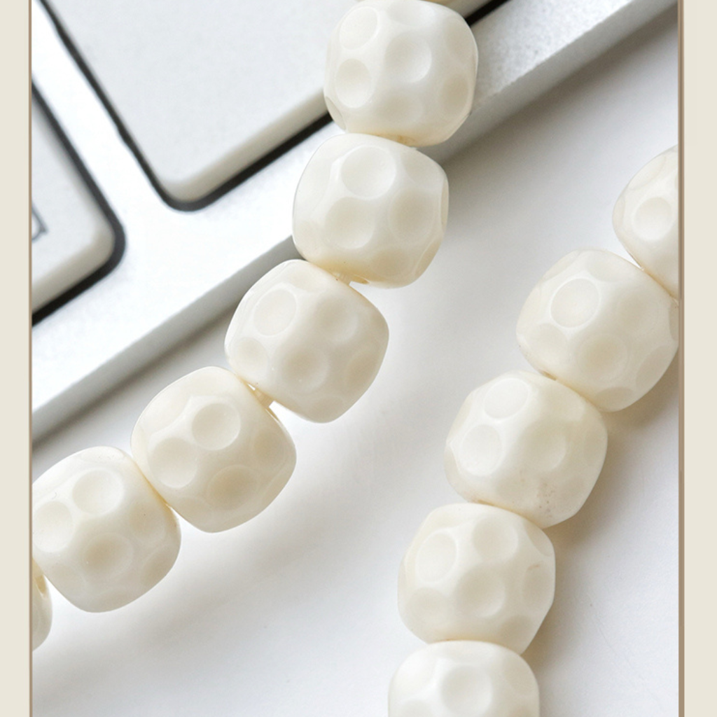 Natural White Jade Bodhi Bead Bracelet with Lion Head Charm