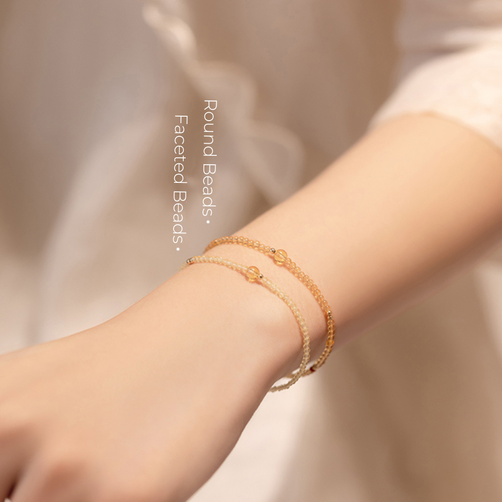 Natural 2MM Citrine Delicate Bracelet with 14K Gold Lucky Bead