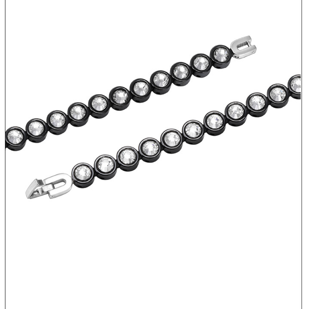 Black Hip-Hop Stainless Steel and Ceramic Bracelet with Zircon Inlay