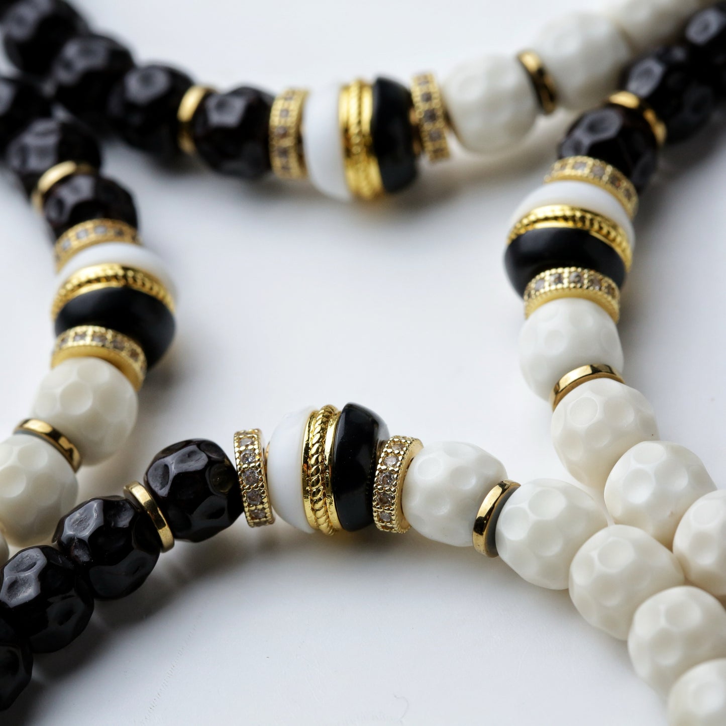 Two-Tone Tai Chi Unique Cut Coconut Bodhi Beads with Glass Hamburger Beads