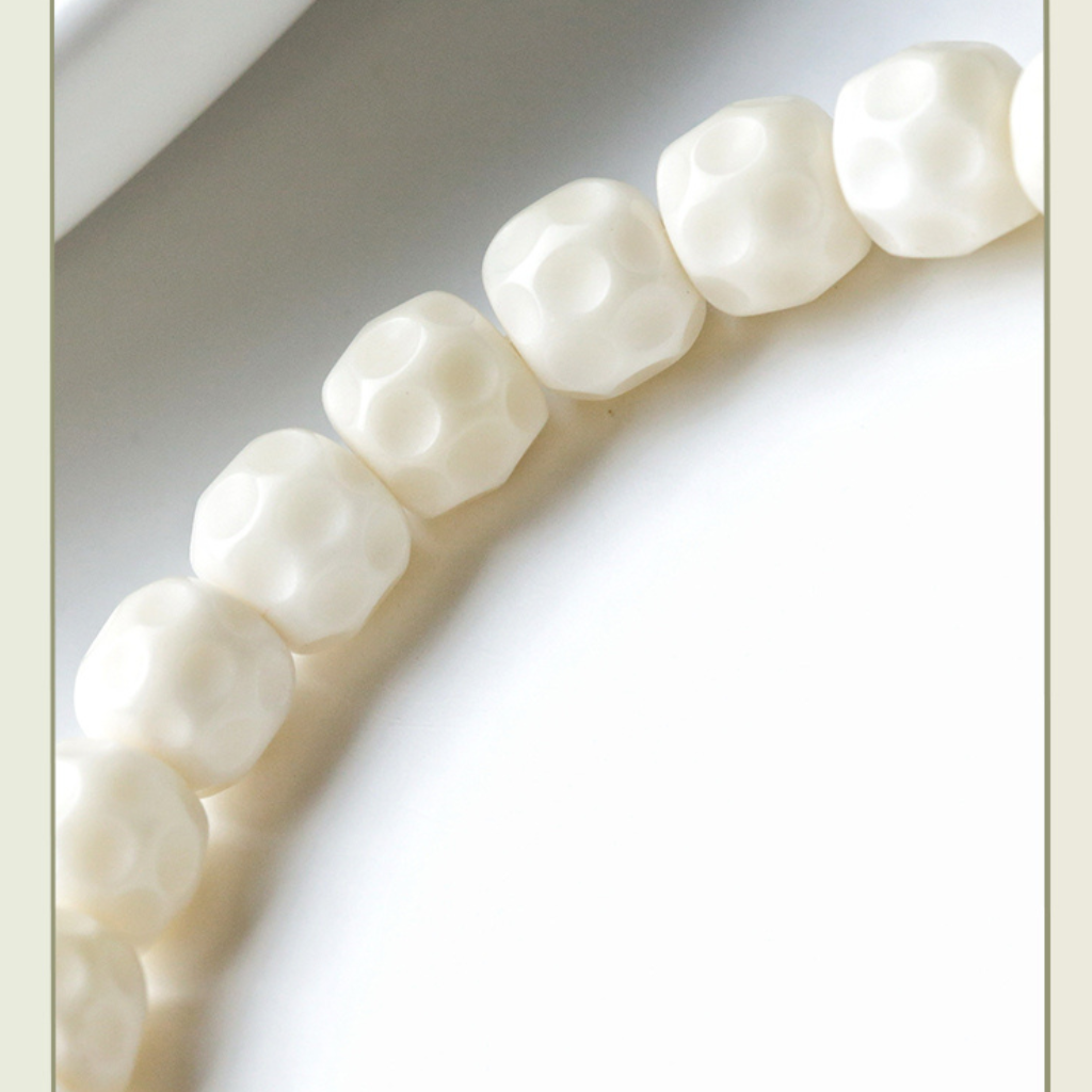 Natural White Jade Bodhi Bead Bracelet with Lion Head Charm