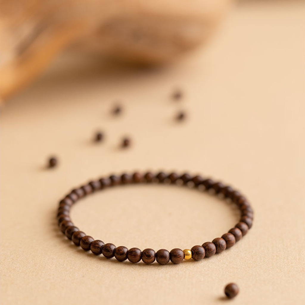 Natural 6mm Golden Sandalwood Round Bead Bracelet