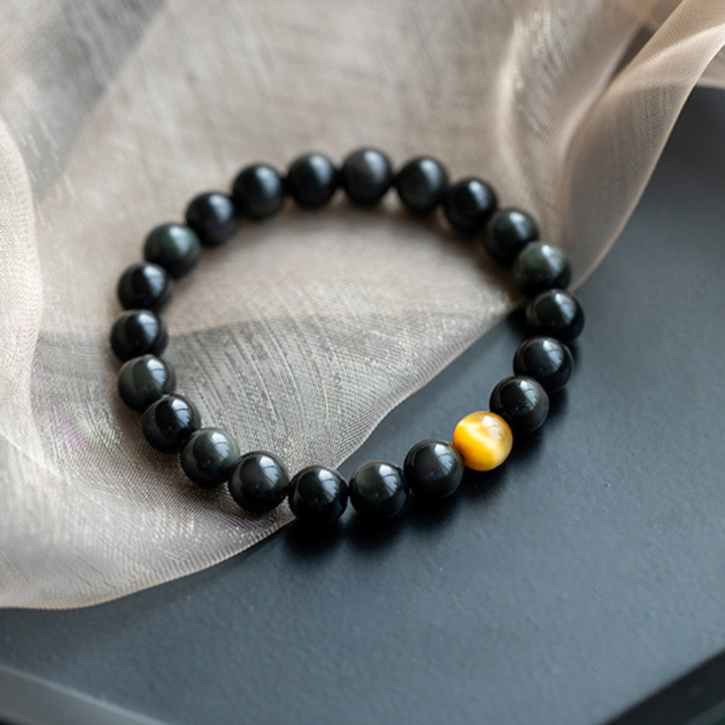 Natural Obsidian 6mm-10mm and Golden Tiger Eye Bracelet