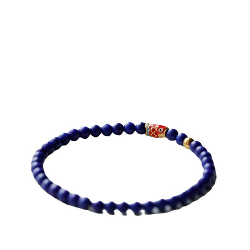 Natural 4mm Ultra-Fine Lapis Lazuli Bracelet with Koi Fish Charm