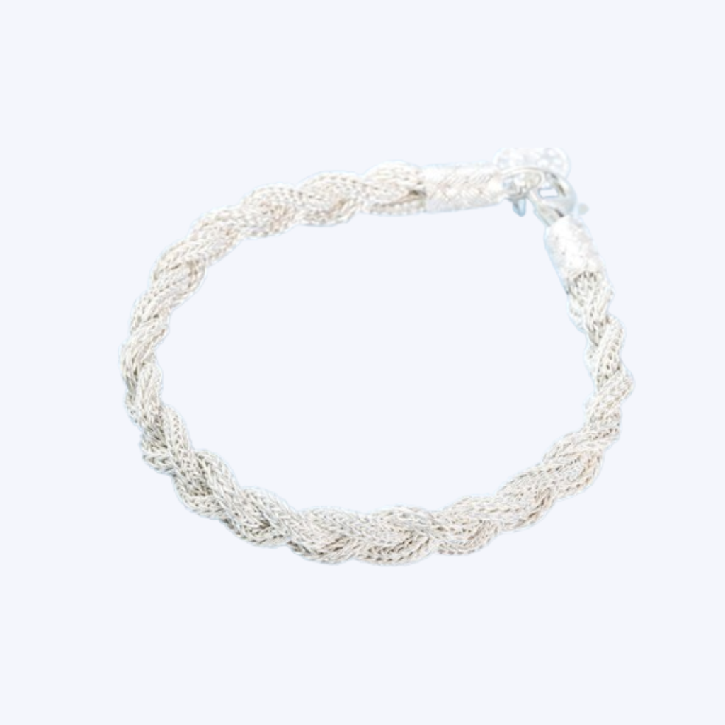 Handwoven 999 Silver Kazaz three-strand braid Bracelet White