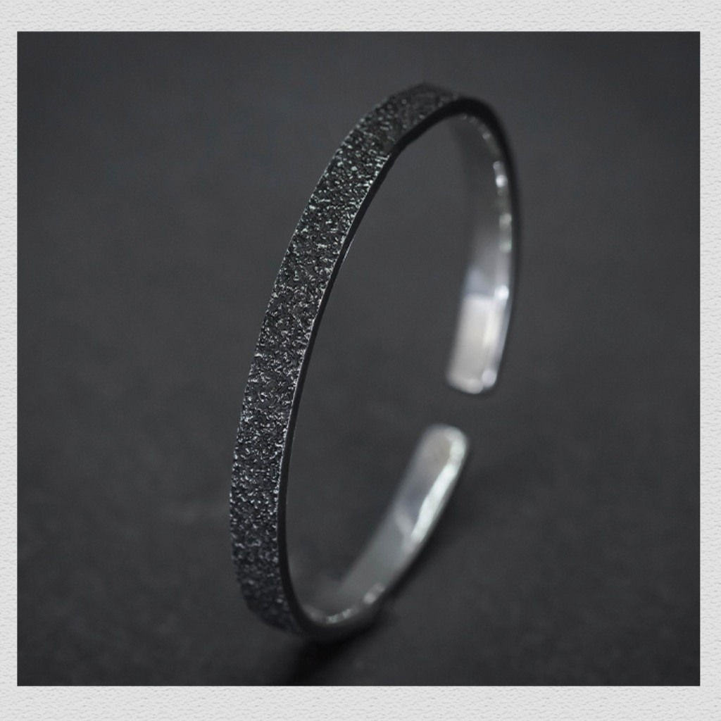 [Dark-Snow]-Handmade-999-Sterling-Silver-Couple's-Bangle