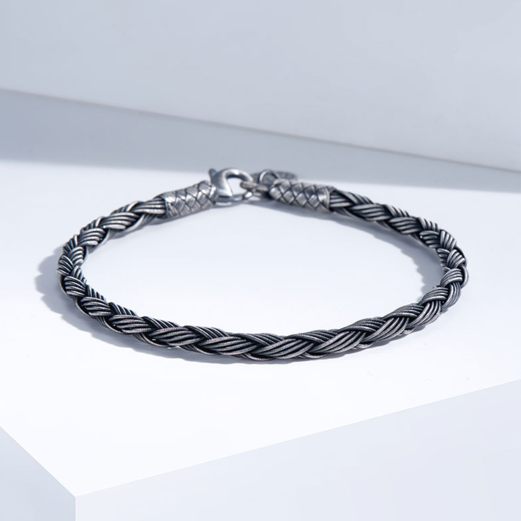 Handwoven 999 Silver Kazaz weave Bracelet Black