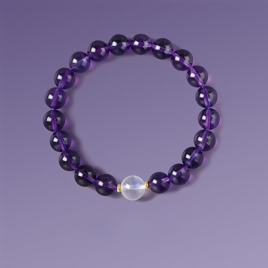 Natural eye-clean Uruguayan amethyst bracelet with 8MM beads, showcasing deep purple hues and exceptional clarity, ideal for elegant jewelry collections