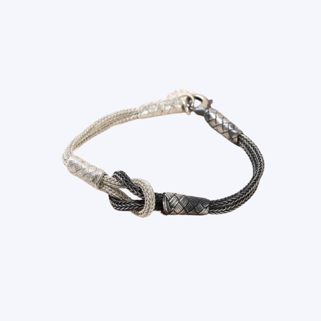 Handwoven Pure 999 Silver Kazaz Heracles two-tone weave Bracelet