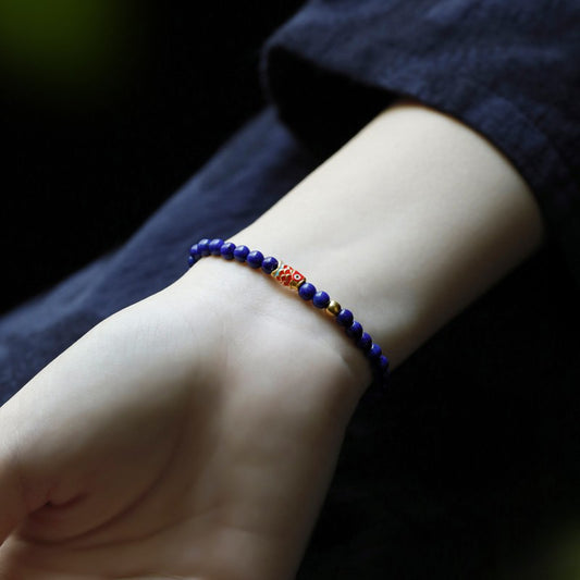 Natural 4mm Lapis Lazuli Bracelet with Koi Fish Charm, Elegant Jewelry