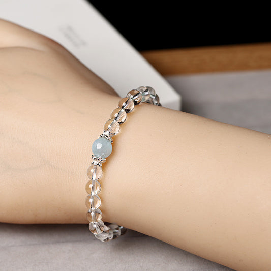 Natural Eye-Clean Clear Quartz and Aquamarine Bracelet, Elegant Jewelry