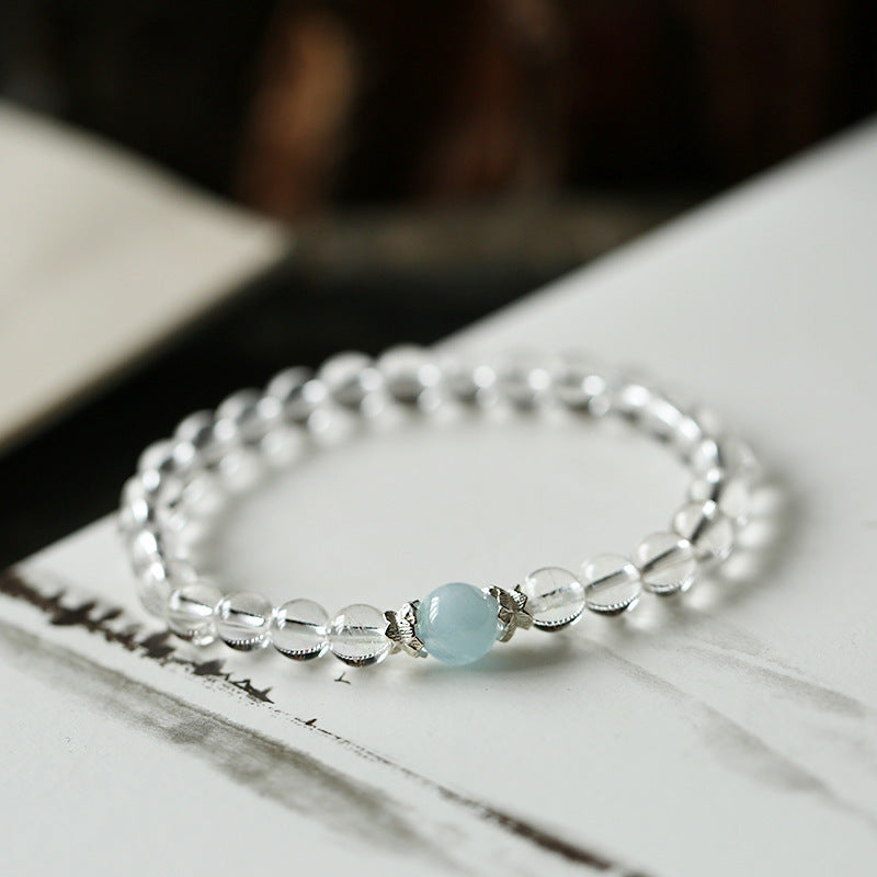 Natural Eye-Clean Clear Quartz and Aquamarine Bracelet, Elegant Jewelry
