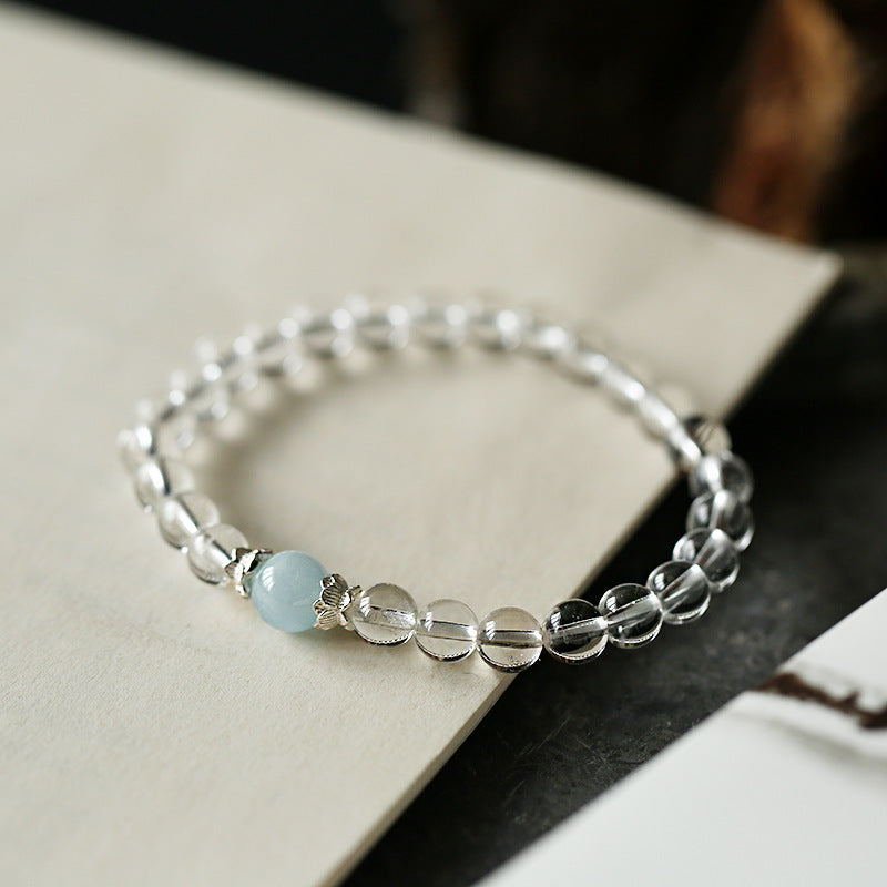 Natural Eye-Clean Clear Quartz and Aquamarine Bracelet, Elegant Jewelry
