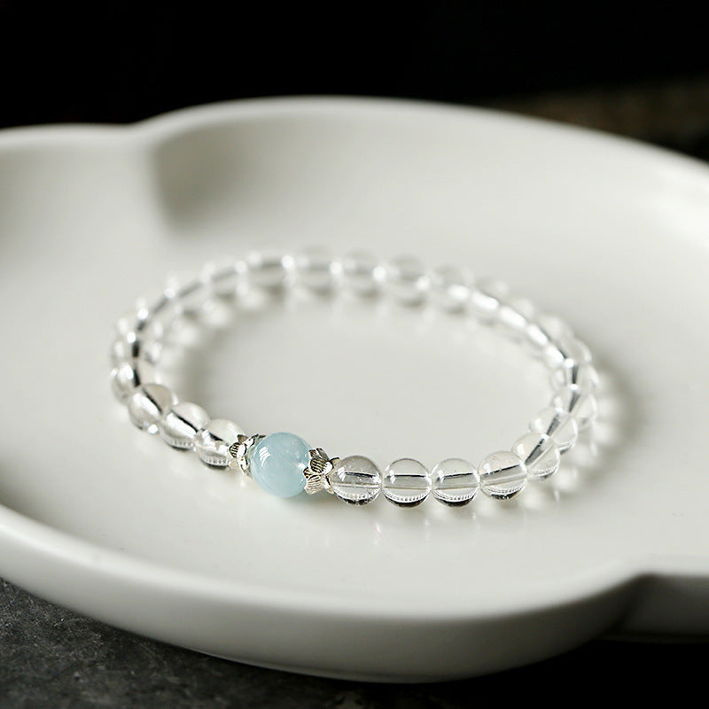 Natural Eye-Clean Clear Quartz and Aquamarine Bracelet, Elegant Jewelry
