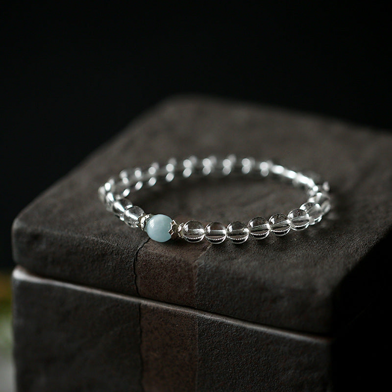 Natural Eye-Clean Clear Quartz and Aquamarine Bracelet, Elegant Jewelry
