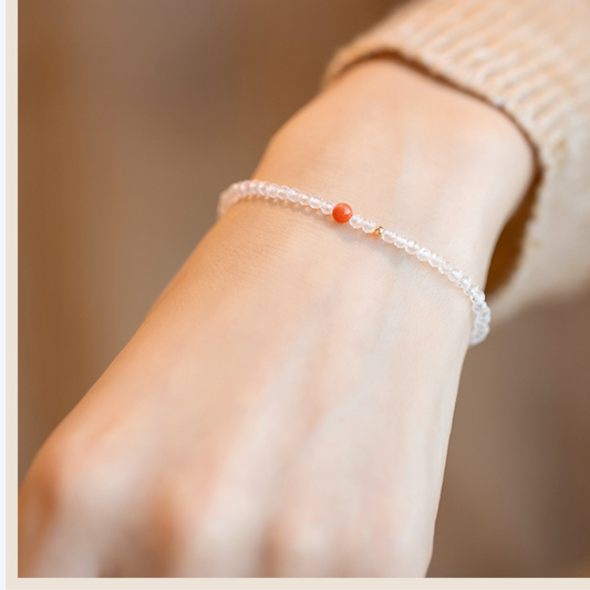 Natural Ultra-Fine Clear Quartz and Red Agate Bracelet - Elegant Jewelry with Clear Quartz and Red Agate Beads